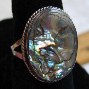 Vtg 1970's Oval Abalone 925 Silver RING, Size 5, Taxco Mexico Stamped D81